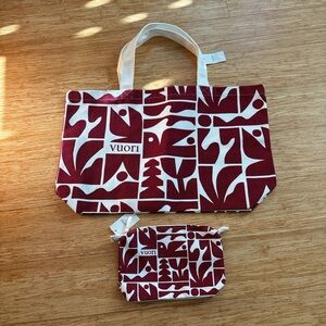 Vuori Burgundy and White Geometric Fabric